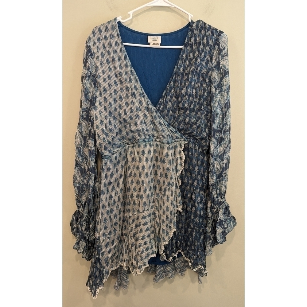 Hemant & Nandita Blue Metallic Thread Wrap Mini Dress Size Medium